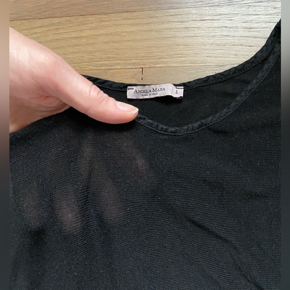 Angela Mara oversized black top tunic 3/4 sleeves Stretch Minimal Witchy Goth - Picture 5 of 8